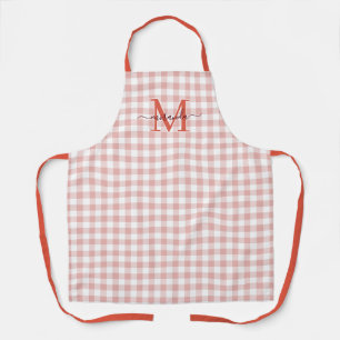 Staubrote Karo-Schürze mit Monogramm und Namen Schürze