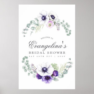 Staubviolette Florale Hochzeitsdusche Begrüßung Poster