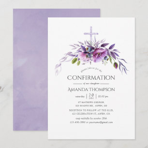 Staubvioletter Mohn-Blumen-Confirmation Einladung