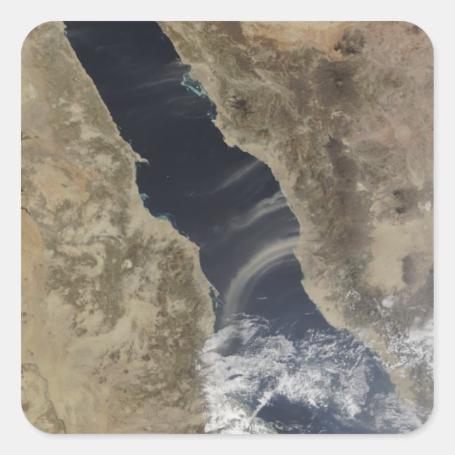 Staubwolken blasen vor der Küste Saudi-Arabiens Quadratischer Aufkleber (Vorderseite)