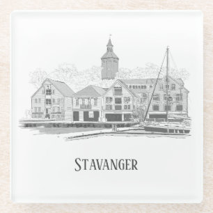 Stavanger Norwegen Beautiful Streetscape Zeichnend Glasuntersetzer