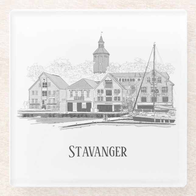 Stavanger Norwegen Beautiful Streetscape Zeichnend Glasuntersetzer (Vorderseite)