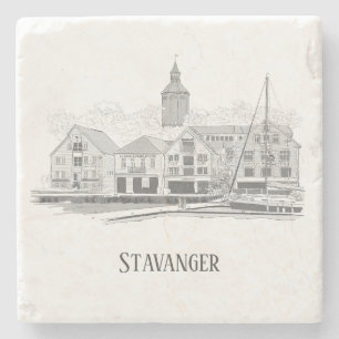 Stavanger Norwegen Beautiful Streetscape Zeichnend Steinuntersetzer