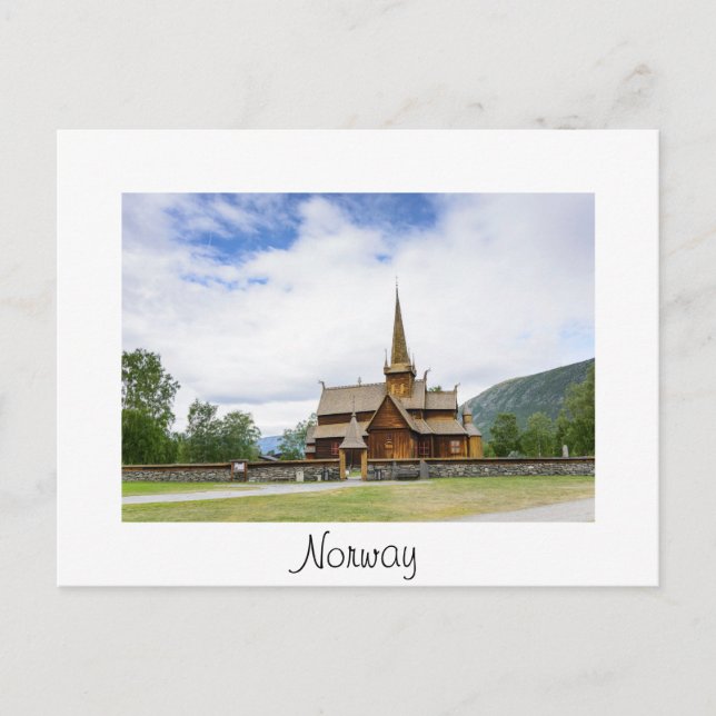 Stave church à Lom, Norvège Carte postale en texte (Devant)