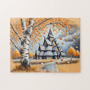 Stave Church in Pastel Chalk Zeichnend