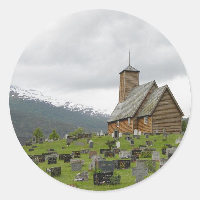 Stave église avec cimetière, Norvège autocollant r (Devant)