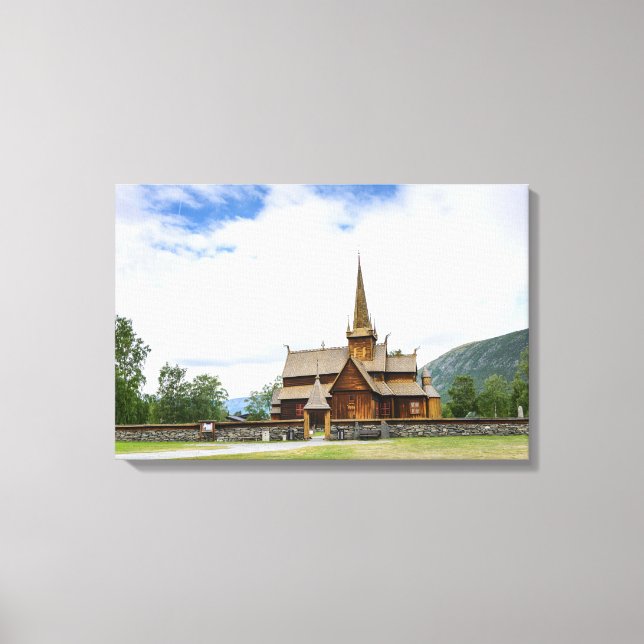 Stave Kirche in Lom, Norwegen Leinwand drucksvoll (Vorderseite)