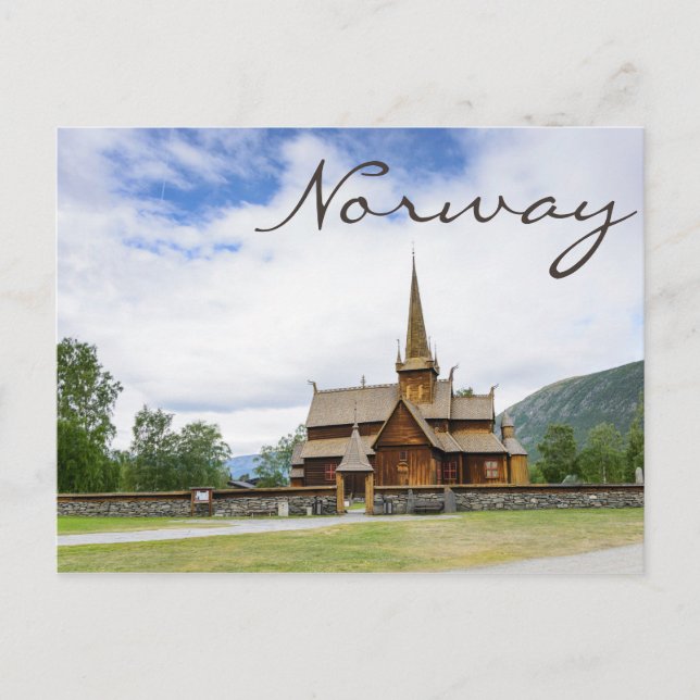 Stave Kirche in Lom, Norwegen Text Postkarte (Vorderseite)