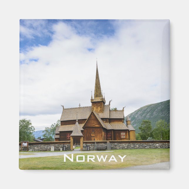 Stave Kirche in Lom, Norwegischer Textmagnet Magnet (Vorne)