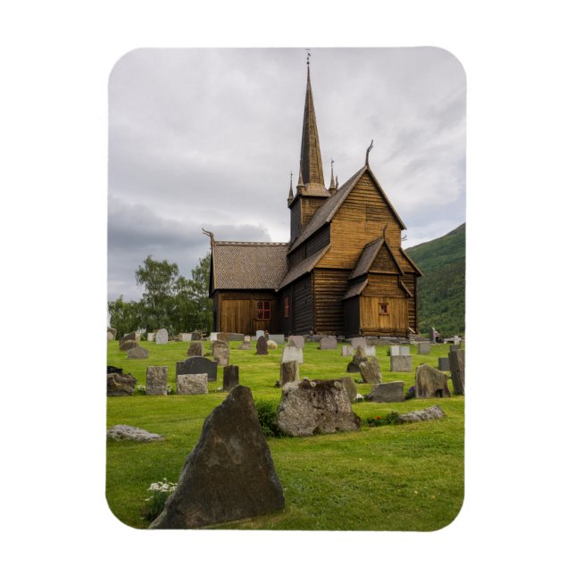 Stave Kirche mit Friedhof in Norwegen Magnet (Vertikal)