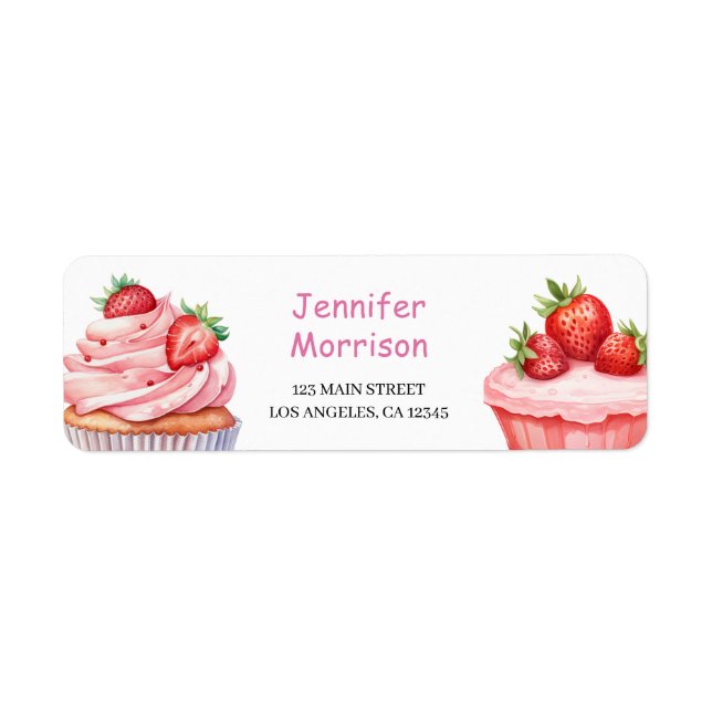 Stawberry Cupcakes Pink Girl Rücksendeadresse Labe (Vorne)