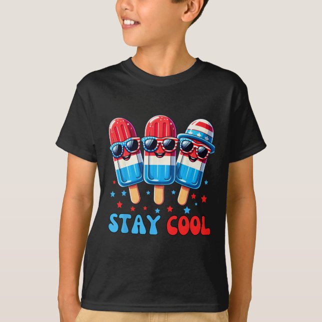 Stay Cool Popsicle 4. Juli Jungen Männer USA Ameri T-Shirt (Vorderseite)