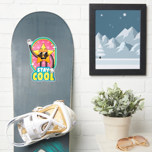 Stay Cool Retro Star Pop Sticker (Snowboard)