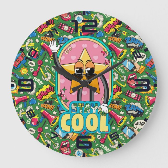 Stay Cool Star – Retro Pop Art Clock Große Wanduhr (Vorderseite)