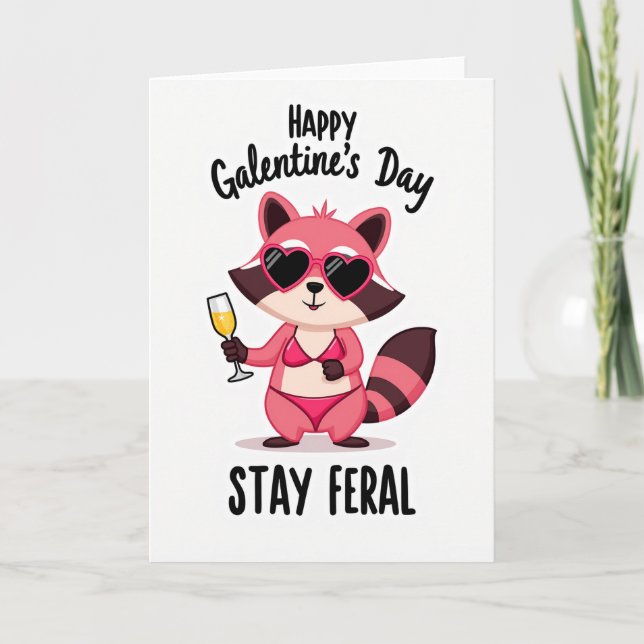 Stay Feral Galentines Raccoon Card Karte (Vorderseite)