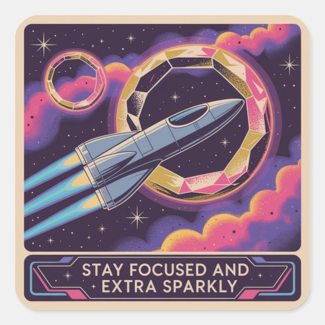 Stay Focused And Extra Sparkly Quadratischer Aufkleber (Vorderseite)