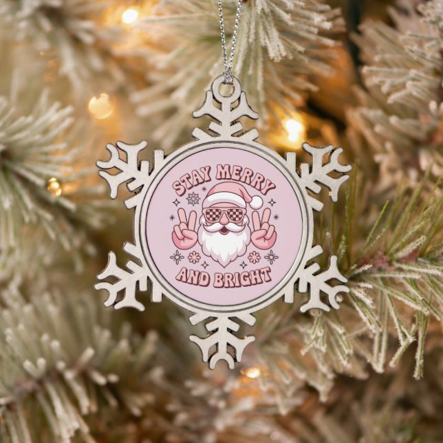Stay Merry And Bright Christmas Ugly Xmas  Schneeflocken Zinn-Ornament (Baum)
