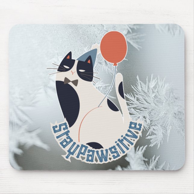 Stay Pawsitive Cat Illustration Modern Artistic Of Mousepad (Vorne)