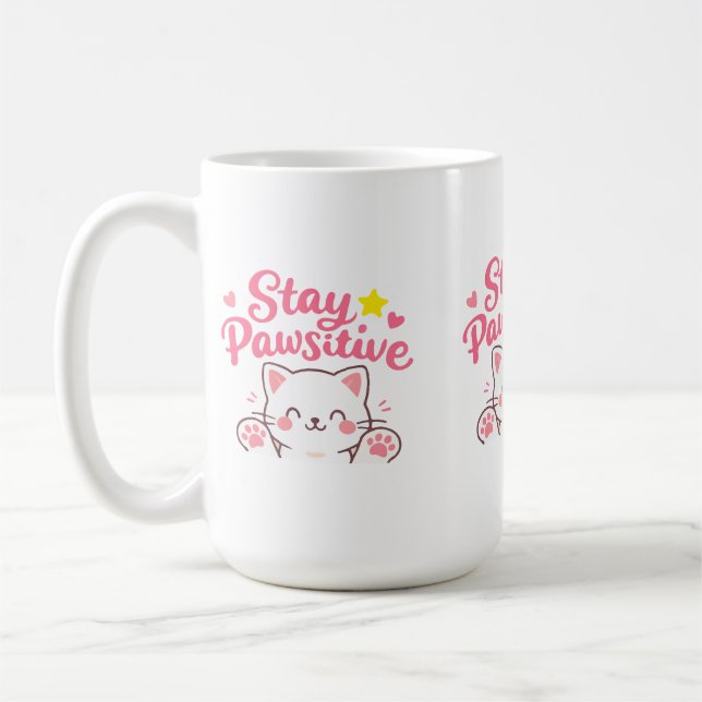 Stay Pawsitive – Cute Cat Motivational Quote Desig Kaffeetasse (Links)