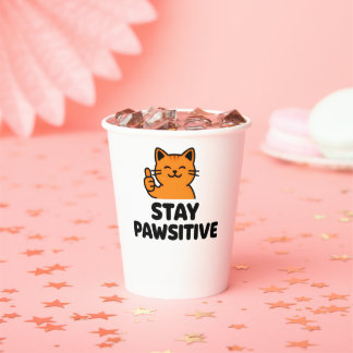 stay pawsitive cute Ginger cat Paper cup Pappbecher