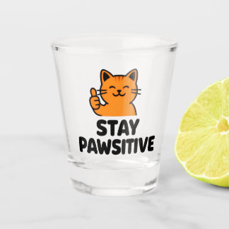 stay pawsitive cute Ginger cat shot Glass Schnapsglas