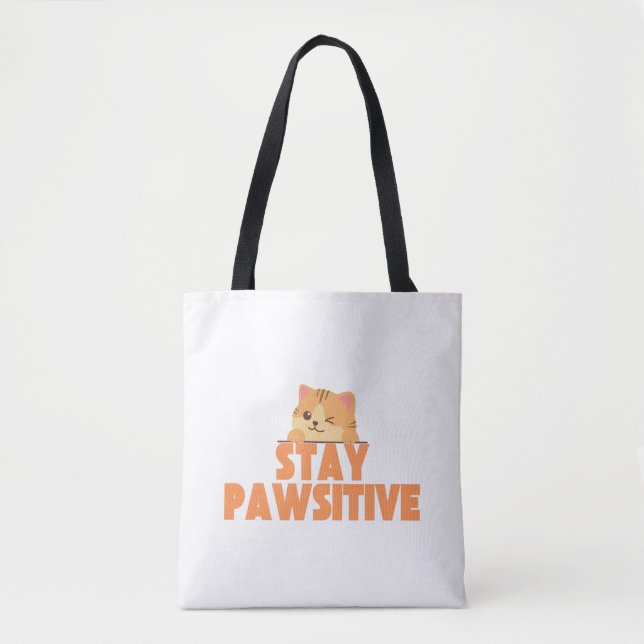 Stay Pawsitive Cute Winking Cat Pun Design Tasche (Vorderseite)
