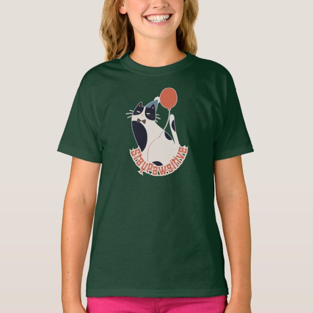 Stay Pawsitive Kids Deep Forest Green Tuxedo Cat B T-Shirt (Vorderseite)