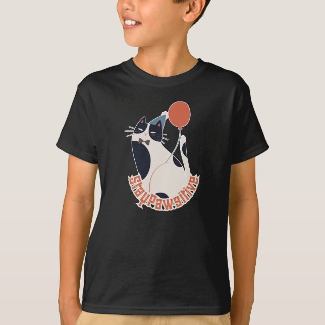Stay Pawsitive Kids Tuxedo Cat Birthday Party Blac T-Shirt (Vorderseite)