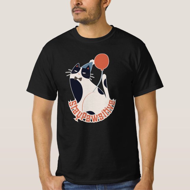 Stay Pawsitive Tuxedo Cat Birthday Party Grey  T-Shirt (Vorderseite)