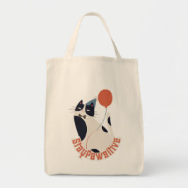 Stay Pawsitive Tuxedo Cat Birthday Party Grocery  Tragetasche