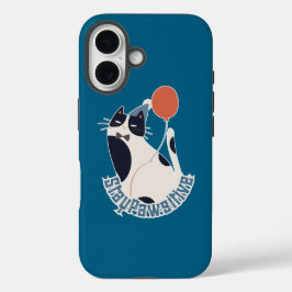 Stay Pawsitive Tuxedo Cat Midnight Blue iPhone 16 Hülle