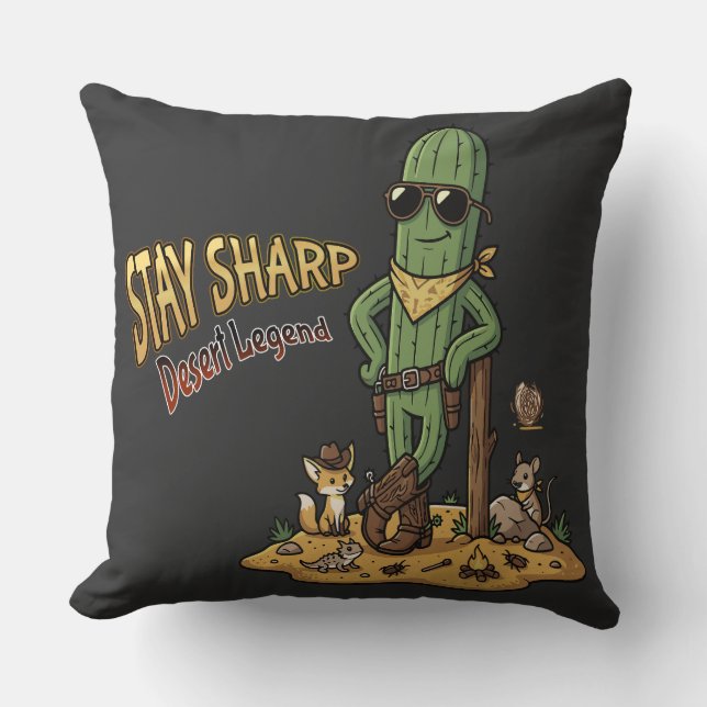 Stay Sharp Desert Legend Cowboy Cactus Illustratio Kissen (Vorderseite)