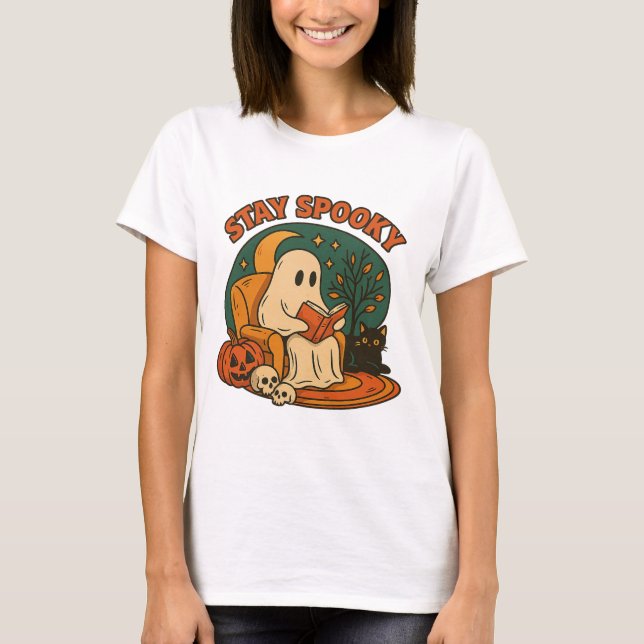 Stay spooky ghost png ・ Library Ghost Print ・ Retr T-Shirt (Vorderseite)