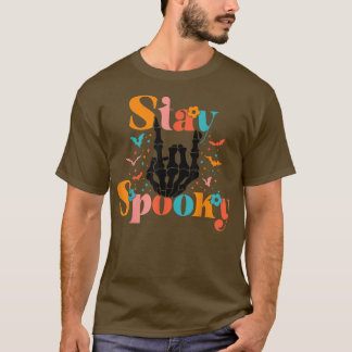 Stay-Spooky Season Groovy Retro Halloween Skeleton T-Shirt