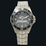 Stay Strong Industrial Gym Armbanduhr<br><div class="desc">This bold Stay Strong watch features a dark gray textured simulated background inspired by woven rope or heavy industrial fabric. The horizontal rope-like pattern creates a rugged athletic look, perfect for gym and fitness environments. Large numbers in ivory and light turquoise stand out beautifully against the dark background, making the...</div>