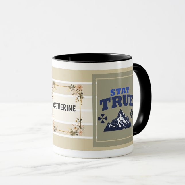 Stay True Personalized Mountain Mug – Floral Adven (Devant droit)