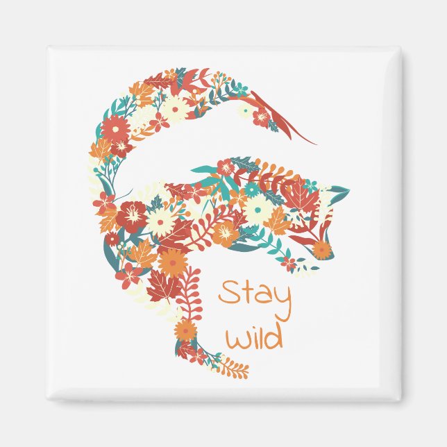 Stay Wild Floral Pouncing Fox Magnet (Vorne)