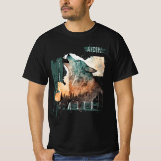 "Stay Wild" Howling Wolf Customizable   T-Shirt