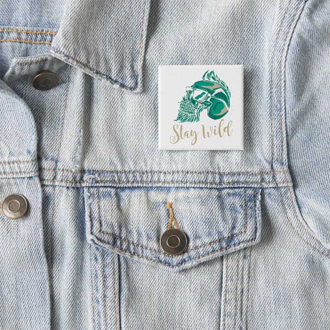 Stay Wild Modern Bearded Skull Button (Von Creator hochgeladen)