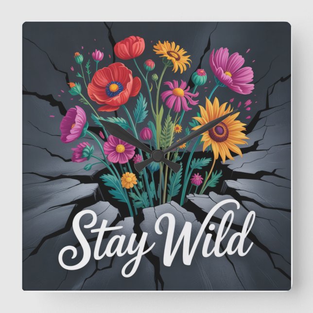 Stay Wild Quadratische Wanduhr (Vorderseite)