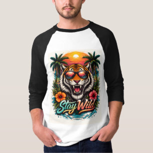 Stay Wild Tiger Sunset T-Shirt – Tropischer Dschun