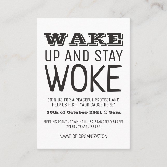 Stay Woke, Invitation du point de rencontre de la  (Devant)