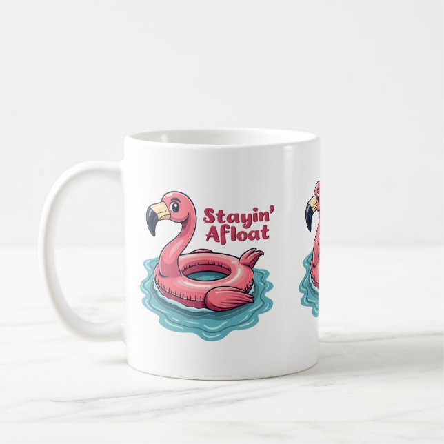 Stayin’ Afloat Funny Flamingo Pool Float Retro Kaffeetasse (Links)