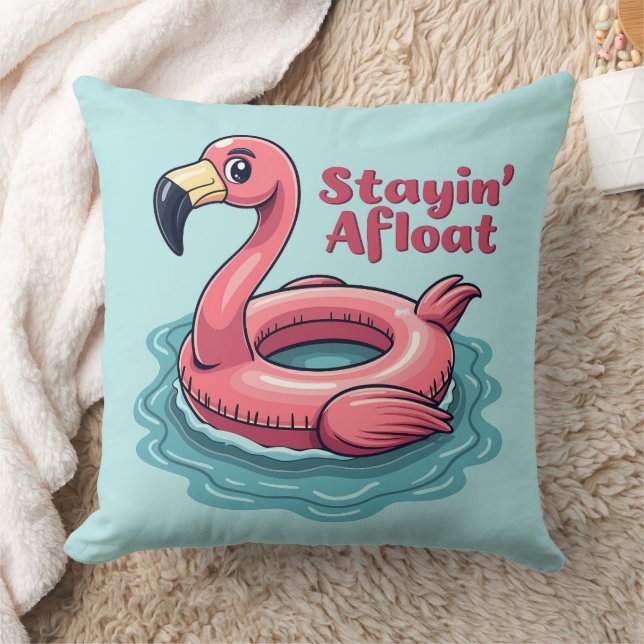 Stayin’ Afloat Funny Flamingo Pool Float Retro Kissen (Decke)