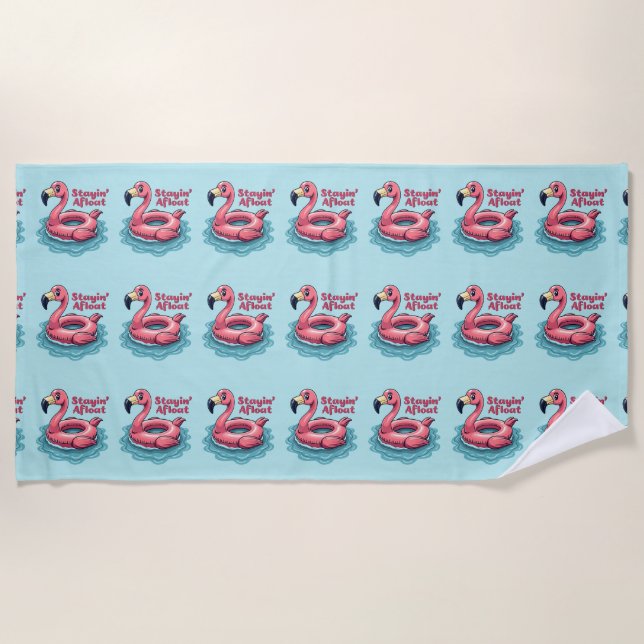 Stayin’ Afloat Funny Flamingo Pool Float Retro Strandtuch (Vorderseite)