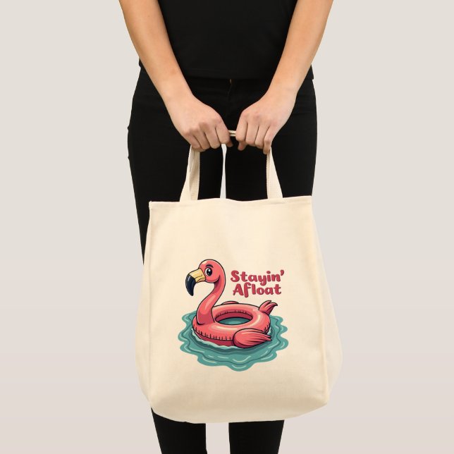 Stayin’ Afloat Funny Flamingo Pool Float Retro Tragetasche (Vorderseite (Produkt))