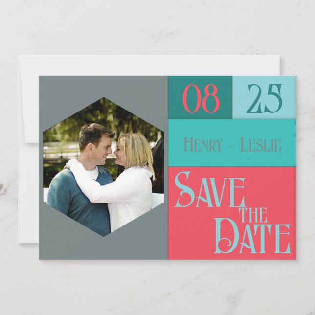 STD-Foto-Flachkarte für Korallen und Aquamarine Fa Save The Date (Vorderseite)