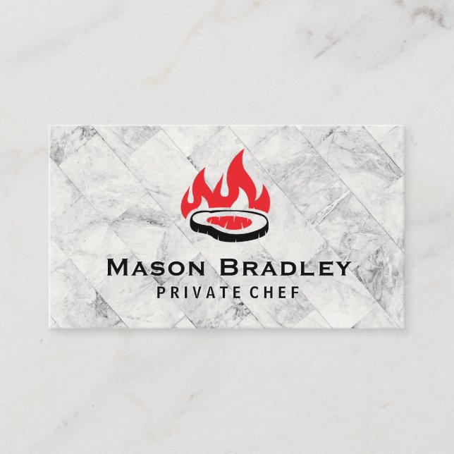 Steak and Fire Logo | Marmorfliesen - Hintergrund Visitenkarte (Vorderseite)