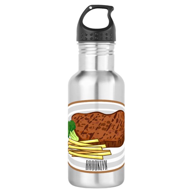 Steak Cartoon Illustration Edelstahlflasche (Vorderseite)