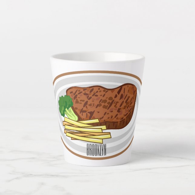 Steak Cartoon Illustration Milchtasse (Vorderseite)